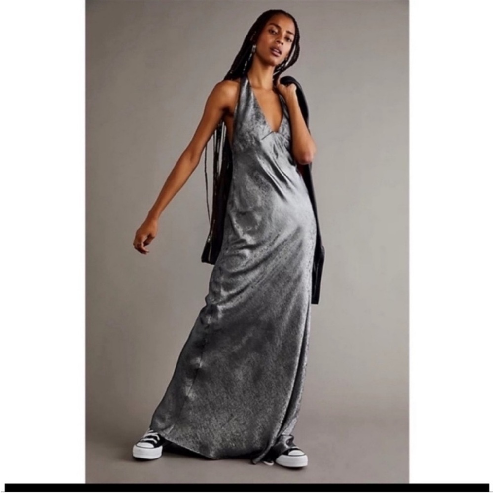 Free People Ella Dress size‎ 2 dark Gray silver Halter Dress - Picture 2 of 15